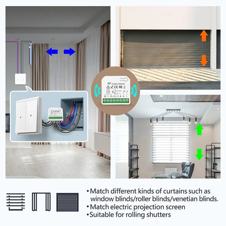 433Mhz Curtain Remote Control Switch,5-in-1 Remote,Wireless Panel Switch,110V 220V 16A RF Module for Roller Shutter Blind Garage