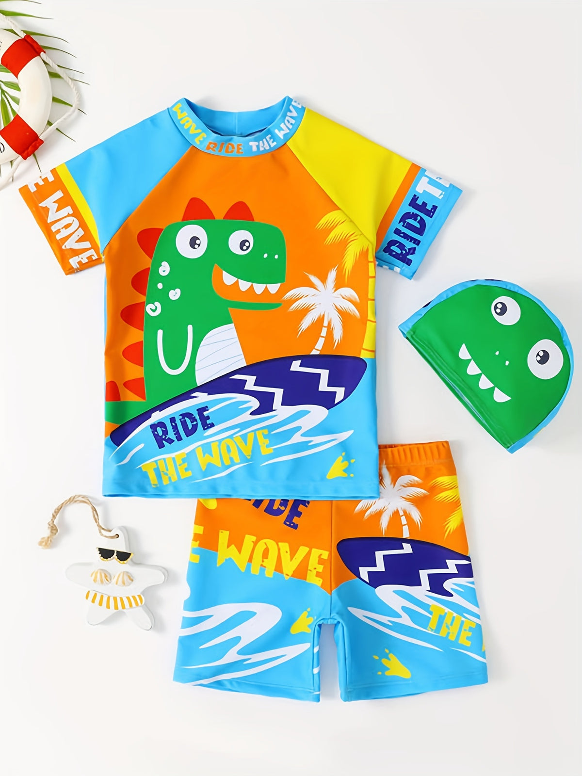 Boys' Dinosaur "Ride the Wave" Swim Set with Cap