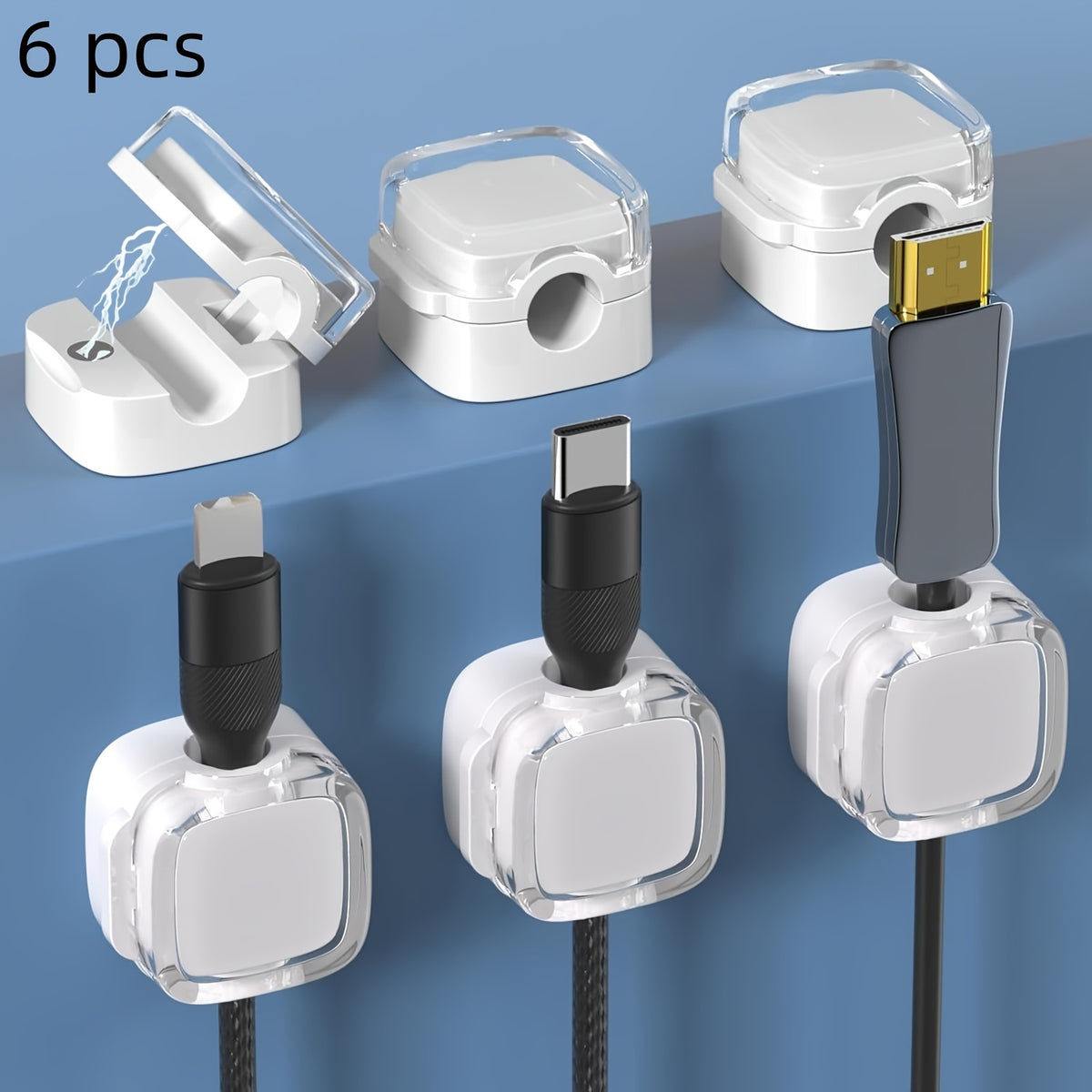 6pcs Magnetic Cable Clips - Cord Holder &amp; Under Desk Cable Management - Adhesive Wire Organizer For Home &amp; Office White / 6pcs/Pack
