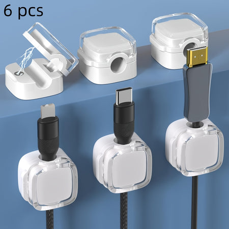 6pcs Magnetic Cable Clips - Cord Holder &amp; Under Desk Cable Management - Adhesive Wire Organizer For Home &amp; Office White / 6pcs/Pack