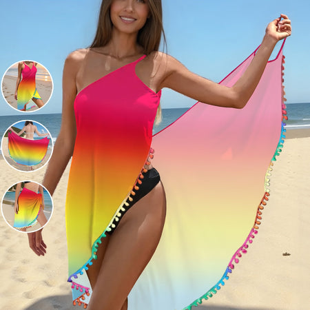 Rainbow Off-Shoulder Summer Beach Dress XXL / Mixed Color