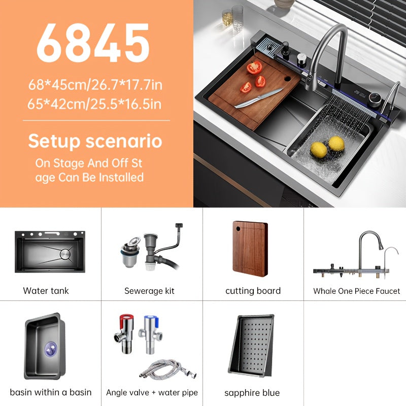 JIAYUN Heavy-Duty Kitchen Sink &ndash; Easy-Clean Stainless Steel Design Black 67.82 x 44.96 cm