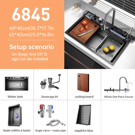 JIAYUN Heavy-Duty Kitchen Sink &ndash; Easy-Clean Stainless Steel Design Black 67.82 x 44.96 cm