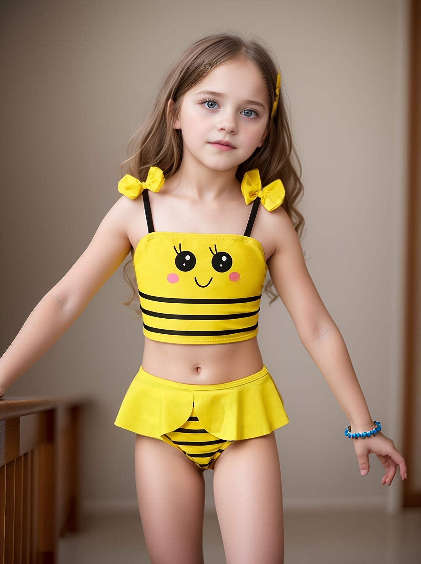 Little Bee Bow-Detail Striped Tankini for Young Girls