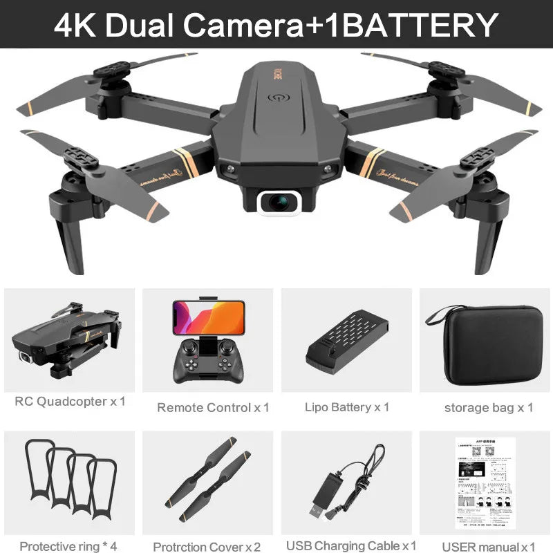 4DRC V4 RC Drone  4K 1080P HD Wide Angle Dual Camera WIFI FPV Drones Foldable Quadcopter Dron Helicopter Toys Gift 4K-Dual camera-1B / CHINA