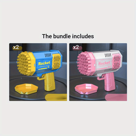 Rocket Launcher Bubble Gun with Led Lights - Fun Toy for Kids Blue*2+Pink*2