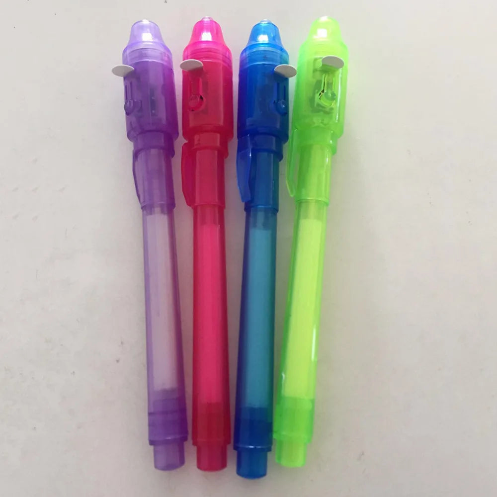 4pcs/lot Luminous Light Pen Magic Purple 2 In 1 UV Black Light Combo Drawing Invisible Ink Pen Learning Education Toys For Child 4pcs