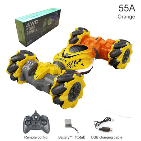 4WD RC Car Toy 2.4G Radio Remote Control Cars RC Watch Gesture Sensor Rotation Twist Stunt Drift Vehicle Toy for CHildren Kids Orange ONE RC 1B