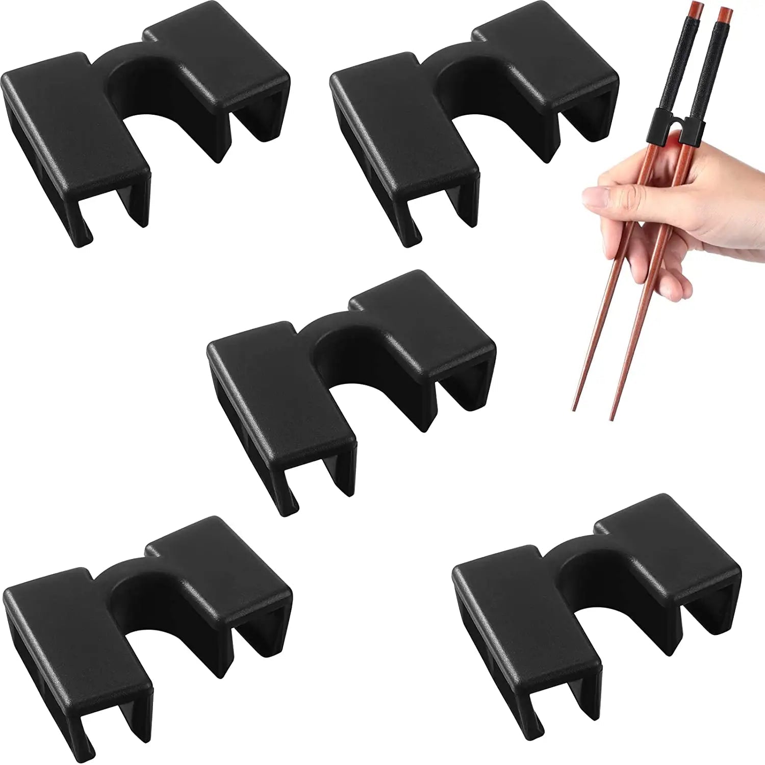 5 PCS Reusable Chopsticks Helpers Training Chopstick Hinges Connector Practice Chopstick Helper for Adult Kid Beginner Traniner Black 5 PCS
