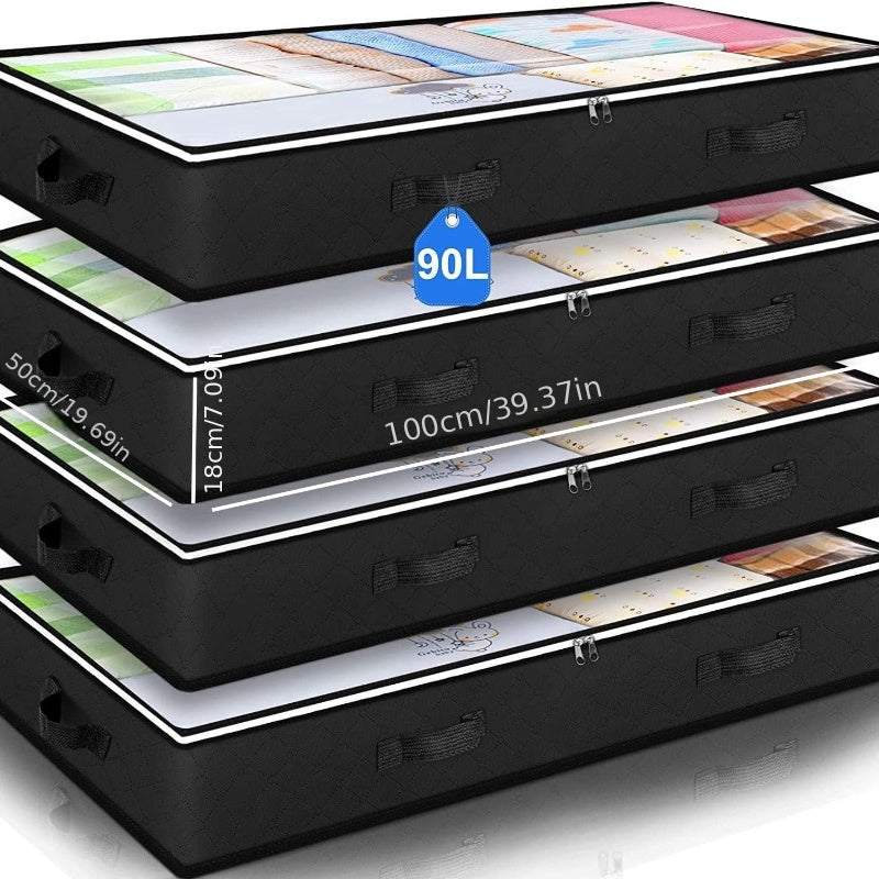 Large Underbed Storage Box Set with Clear Window and Sturdy Handles - Ideal for Clothes, Quilts, and Toys Organization
