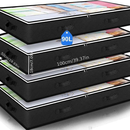 Large Underbed Storage Box Set with Clear Window and Sturdy Handles - Ideal for Clothes, Quilts, and Toys Organization