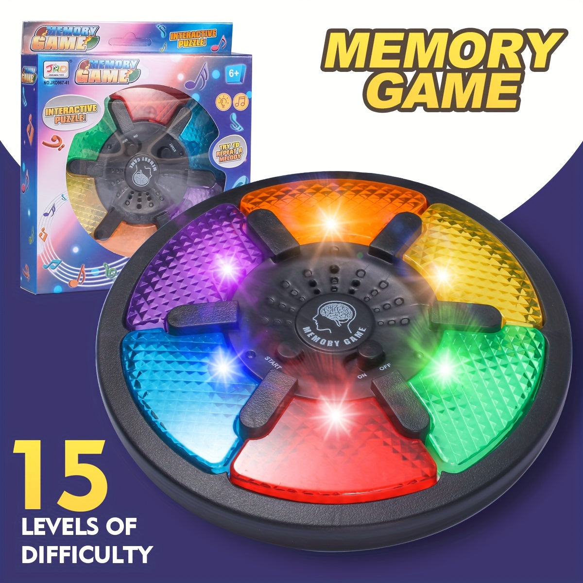 6-in-1 Round Memory Game Machine With Lights And Sounds - Ideal Memory Training Toy Gift 6-in-1 Round Memory Game