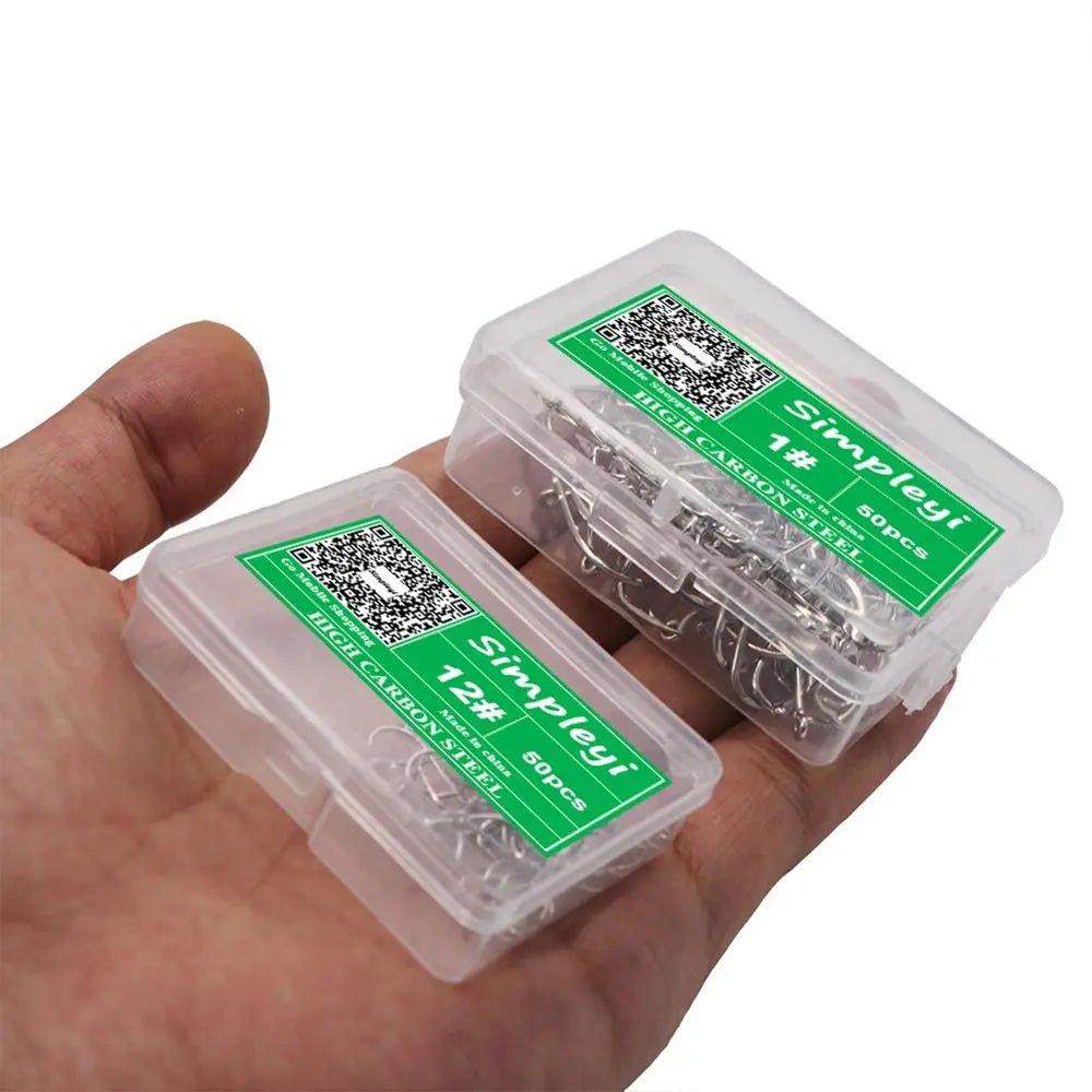 50pcs/Box Barbed High Carbon Steel Fishing Hooks Sea Worm Carp Single Circle Hook Set Fly Fishing Accessories Tackle  Fishhook