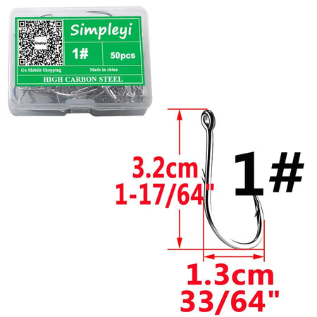 50pcs/Box Barbed High Carbon Steel Fishing Hooks Sea Worm Carp Single Circle Hook Set Fly Fishing Accessories Tackle  Fishhook size1  3.2cm