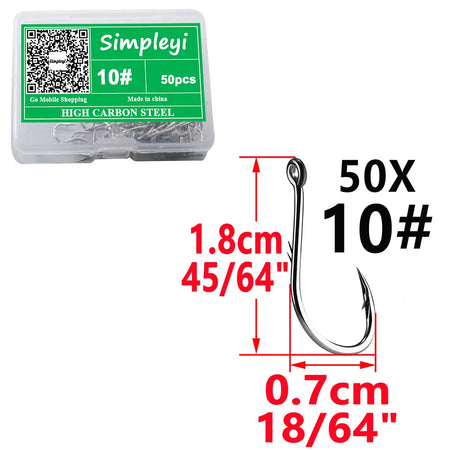 50pcs/Box Barbed High Carbon Steel Fishing Hooks Sea Worm Carp Single Circle Hook Set Fly Fishing Accessories Tackle  Fishhook size10  1.8cm
