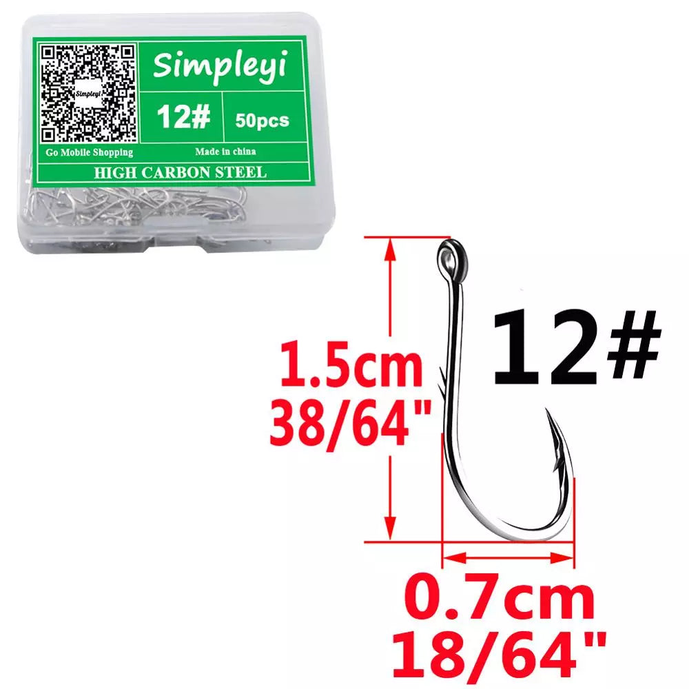 50pcs/Box Barbed High Carbon Steel Fishing Hooks Sea Worm Carp Single Circle Hook Set Fly Fishing Accessories Tackle  Fishhook size12  1.5cm