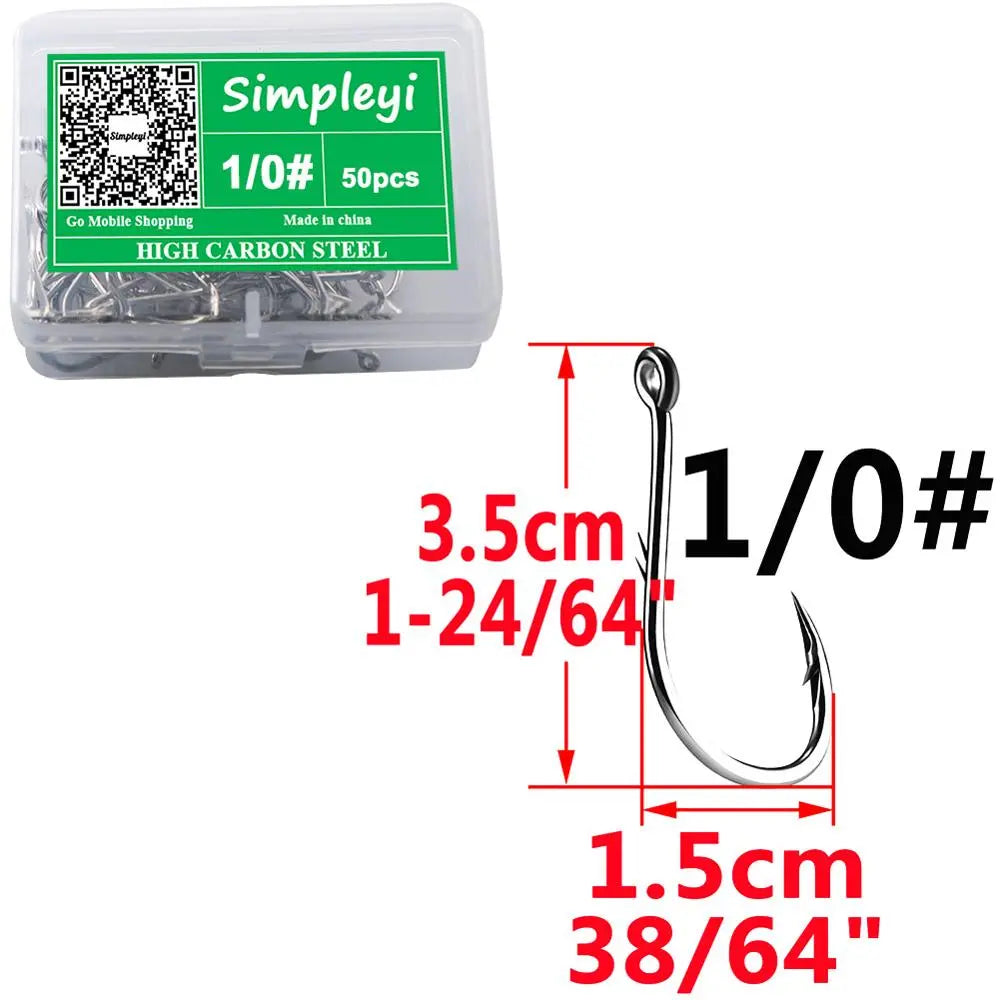 50pcs/Box Barbed High Carbon Steel Fishing Hooks Sea Worm Carp Single Circle Hook Set Fly Fishing Accessories Tackle  Fishhook size1I0  3.5cm