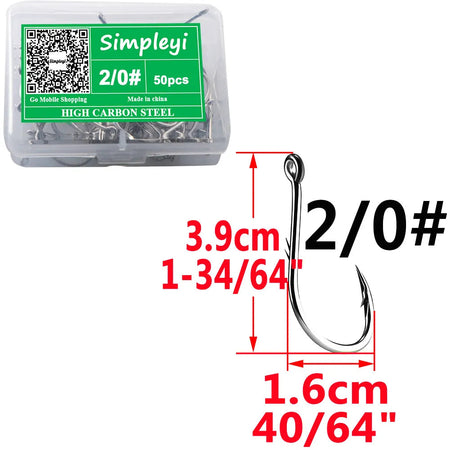 50pcs/Box Barbed High Carbon Steel Fishing Hooks Sea Worm Carp Single Circle Hook Set Fly Fishing Accessories Tackle  Fishhook size2I0  3.9cm