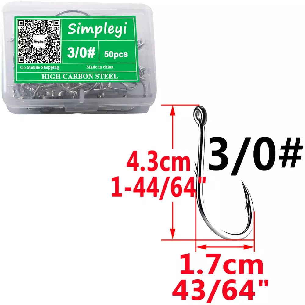 50pcs/Box Barbed High Carbon Steel Fishing Hooks Sea Worm Carp Single Circle Hook Set Fly Fishing Accessories Tackle  Fishhook size3I0  4.3cm