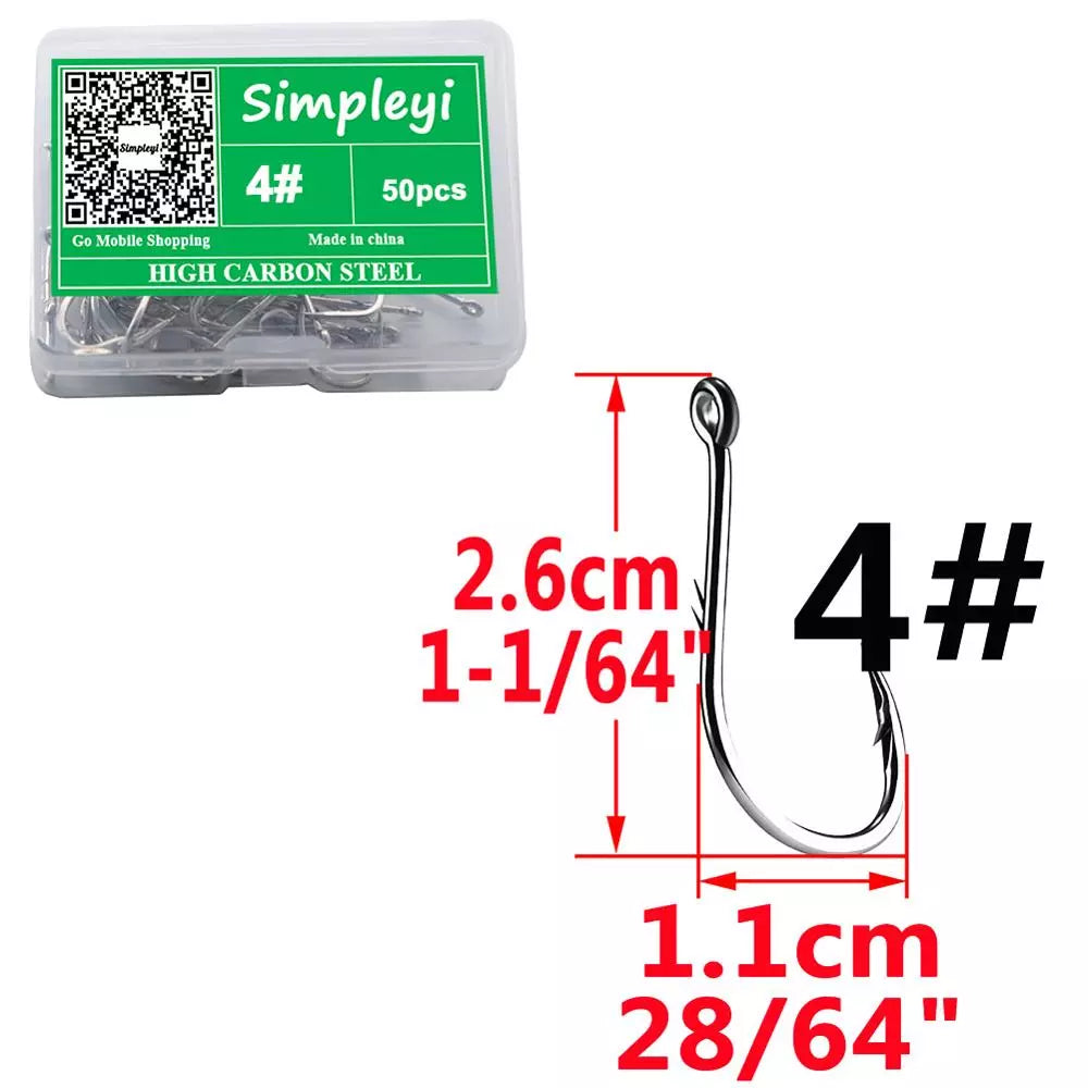 50pcs/Box Barbed High Carbon Steel Fishing Hooks Sea Worm Carp Single Circle Hook Set Fly Fishing Accessories Tackle  Fishhook size4  2.6cm