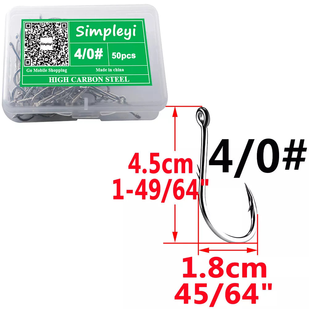 50pcs/Box Barbed High Carbon Steel Fishing Hooks Sea Worm Carp Single Circle Hook Set Fly Fishing Accessories Tackle  Fishhook size4I0  4.5cm
