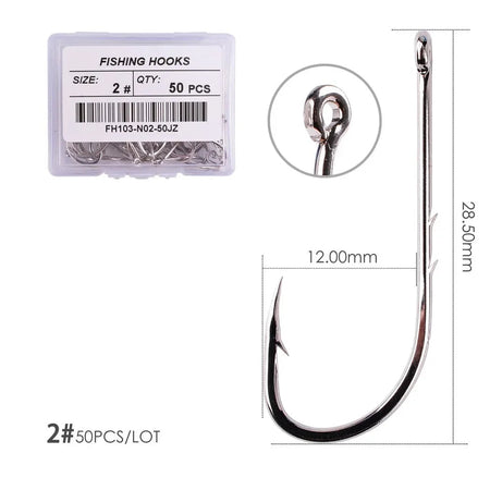 50pcs/ Box Long Shank Fishing Hook 1#-12# Fish Hooks High Carbon Steel Sharp Barbed Offset Narrow Bait Hook Carp Fishhook Size 2