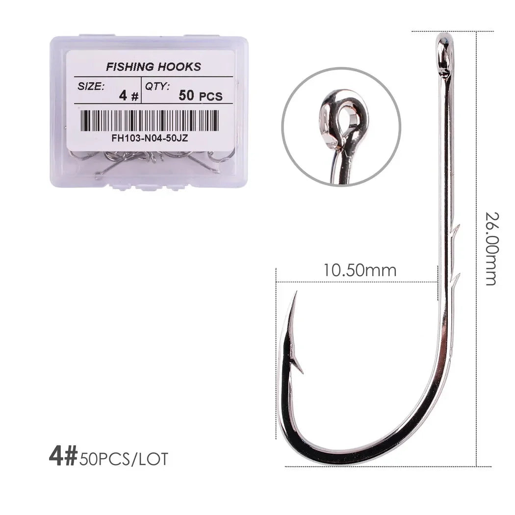 50pcs/ Box Long Shank Fishing Hook 1#-12# Fish Hooks High Carbon Steel Sharp Barbed Offset Narrow Bait Hook Carp Fishhook Size 4
