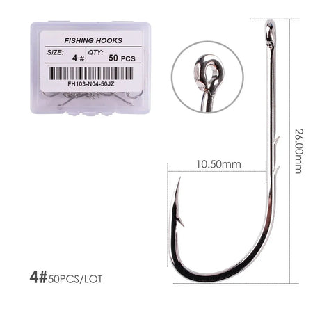 50pcs/ Box Long Shank Fishing Hook 1#-12# Fish Hooks High Carbon Steel Sharp Barbed Offset Narrow Bait Hook Carp Fishhook Size 4