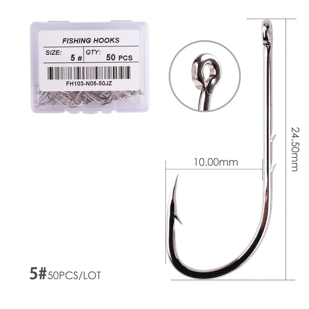 50pcs/ Box Long Shank Fishing Hook 1#-12# Fish Hooks High Carbon Steel Sharp Barbed Offset Narrow Bait Hook Carp Fishhook Size 5