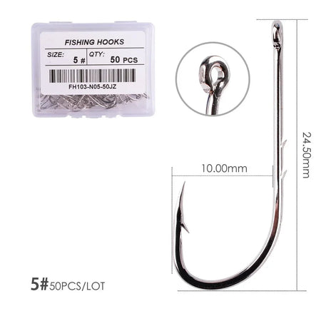 50pcs/ Box Long Shank Fishing Hook 1#-12# Fish Hooks High Carbon Steel Sharp Barbed Offset Narrow Bait Hook Carp Fishhook Size 5