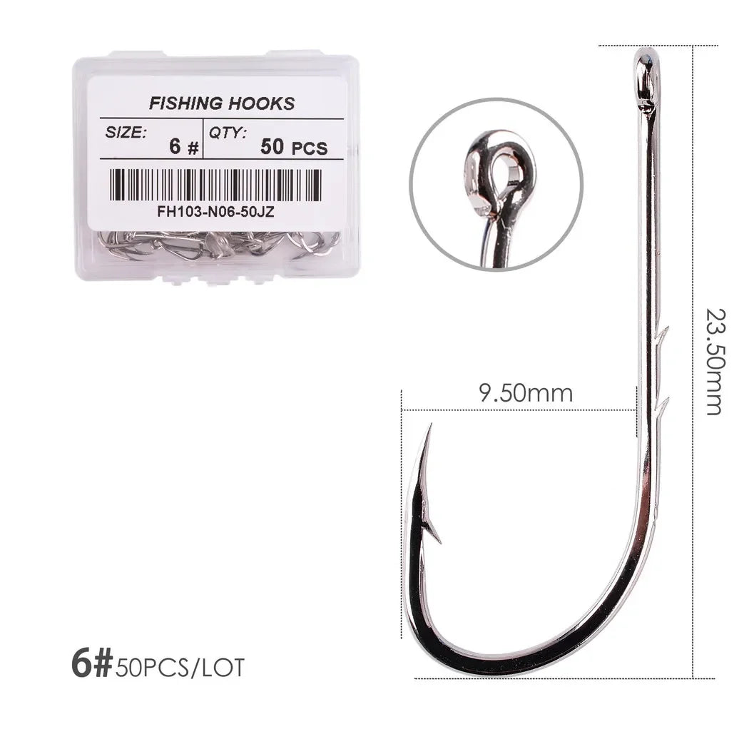 50pcs/ Box Long Shank Fishing Hook 1#-12# Fish Hooks High Carbon Steel Sharp Barbed Offset Narrow Bait Hook Carp Fishhook Size 6