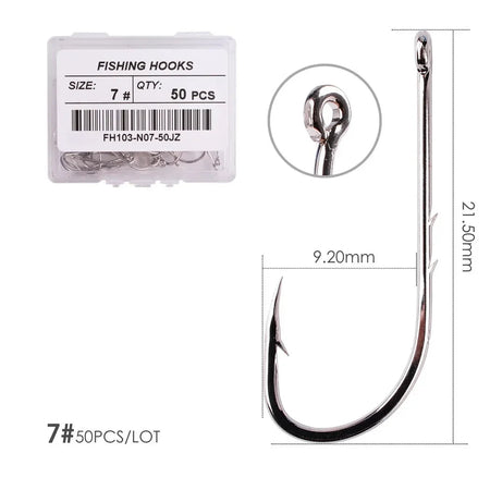 50pcs/ Box Long Shank Fishing Hook 1#-12# Fish Hooks High Carbon Steel Sharp Barbed Offset Narrow Bait Hook Carp Fishhook Size 7