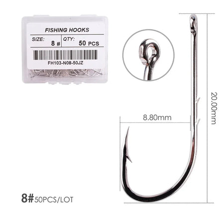 50pcs/ Box Long Shank Fishing Hook 1#-12# Fish Hooks High Carbon Steel Sharp Barbed Offset Narrow Bait Hook Carp Fishhook Size 8