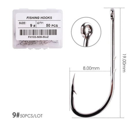 50pcs/ Box Long Shank Fishing Hook 1#-12# Fish Hooks High Carbon Steel Sharp Barbed Offset Narrow Bait Hook Carp Fishhook Size 9