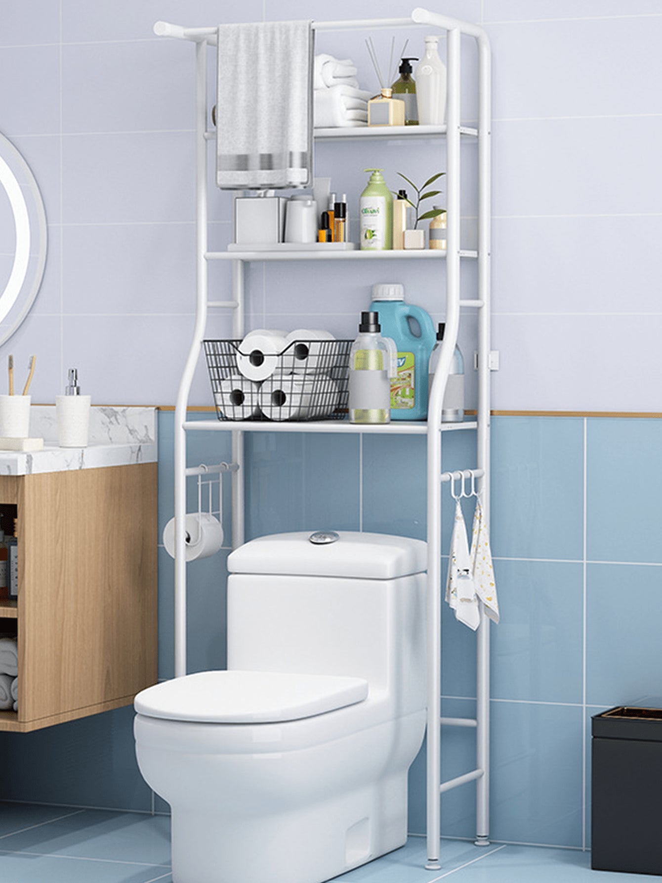 Elegant White Bathroom Cabinet Storage Rack - 45x25x160cm One-Size