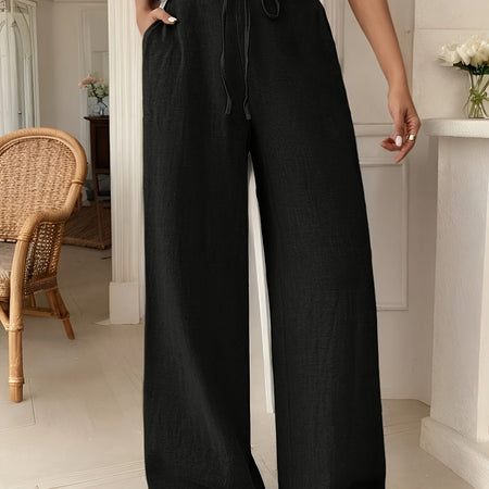 Casual French-Style Wide-Leg Pants with Pockets Black / XXL