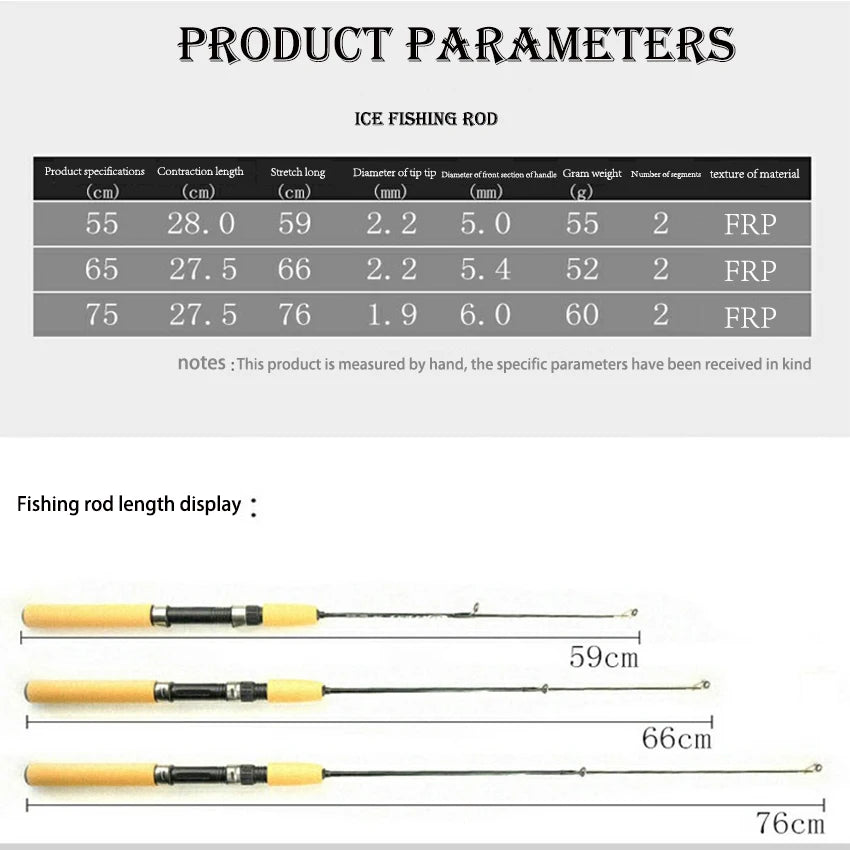 55/65/75cm Mini Telescopic Ice Fishing Rod Portable Carbon Fiber River Shrimp Carp Fishing Pole Winter Fishing Rod Fishing Tools