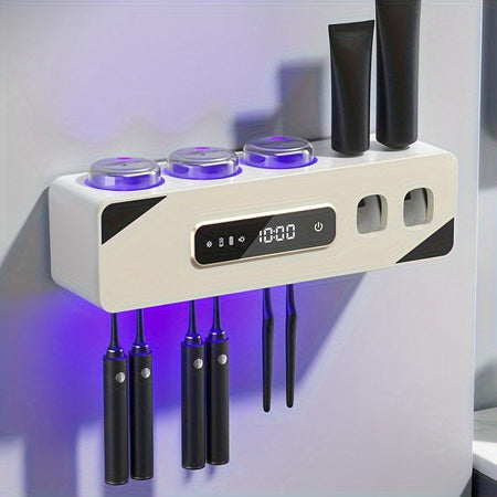 Smart Touchless Toothbrush with Wall-Mounted Drying Rack and Rechargeable Battery White