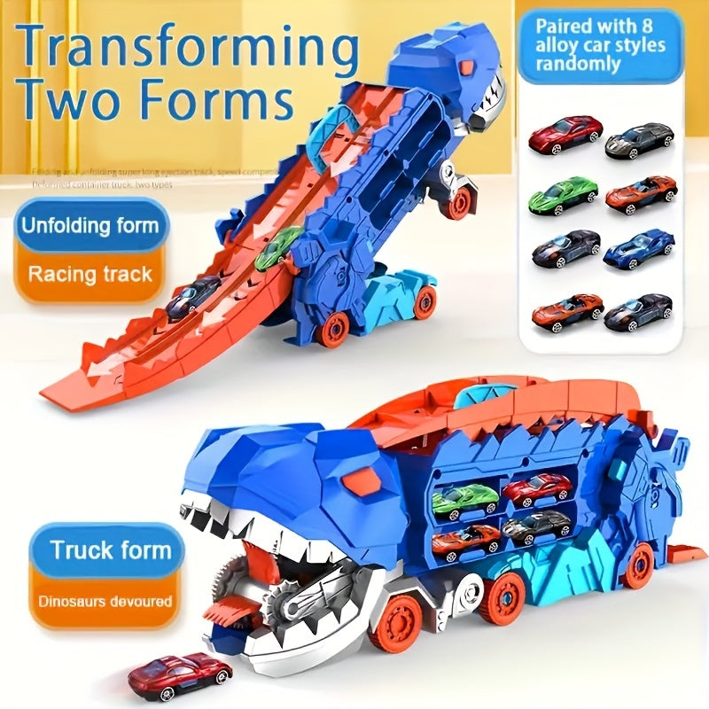 Dinosaur Ultimate Hauler Track Toy - Transforming Truck and T-rex With 8 Cars