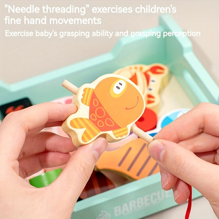 Wooden Deluxe Barbecue Grill &amp; Cooking Toy Set - Includes Seasonings and 2 Ropes