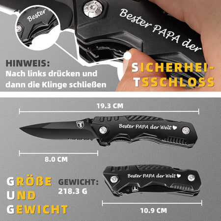 Engraving Best PAPA Ever Black Pocket Knife &ndash; 9-in-1 Multi-Tool Versatility
