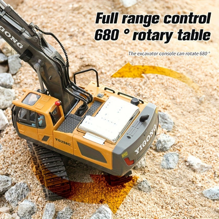 11 Channel RC Excavator Toy with Metal Shovel, Remote Control Bulldozer Vehicles - Gift with Light and Sound