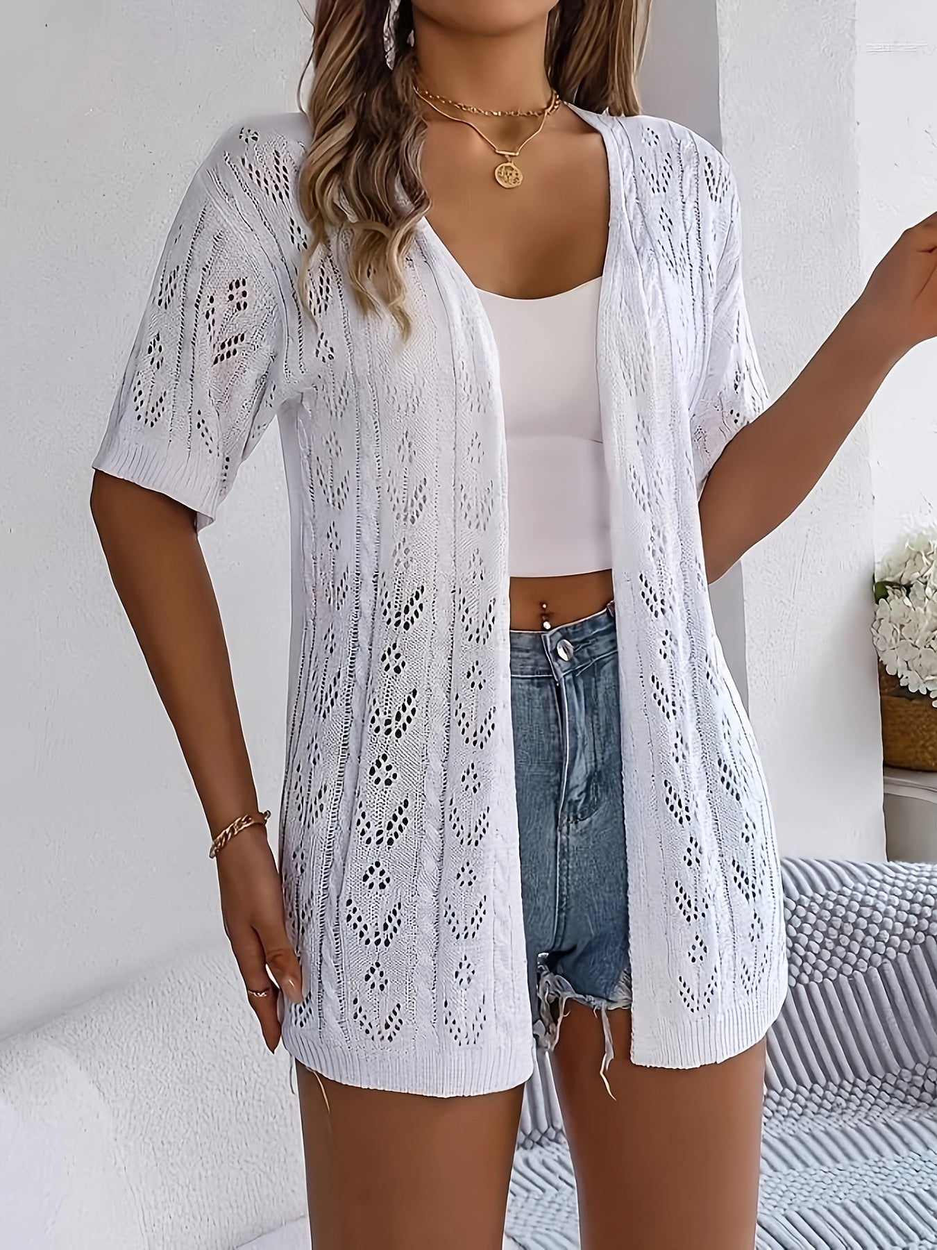 Plus Size Sexy V-Neck Lace Beach Cardigan - Lightweight Long Sleeve Cover-Up