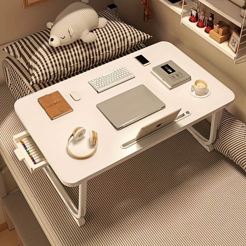 Foldable Bedside Table &ndash; Dual-Purpose Design with Drawer and Cup Holder