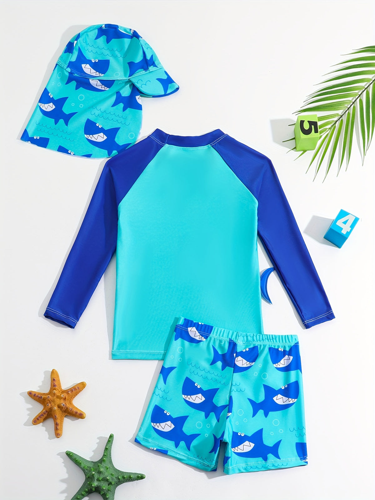 YR0038 Boys Three-Piece Long Sleeve Swimsuit Set with Hat