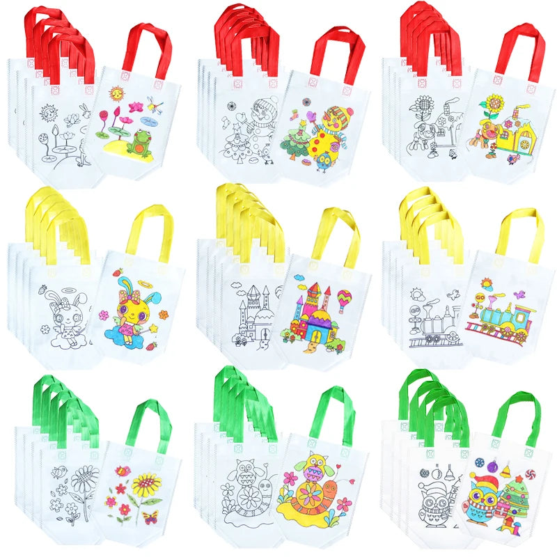 5pcs Children Handmade Graffiti Bag Handmade DIY Puzzle Toys Environment&amp;nbsp;Protection Kids Painting Handbag Drawing Toys TMZ
