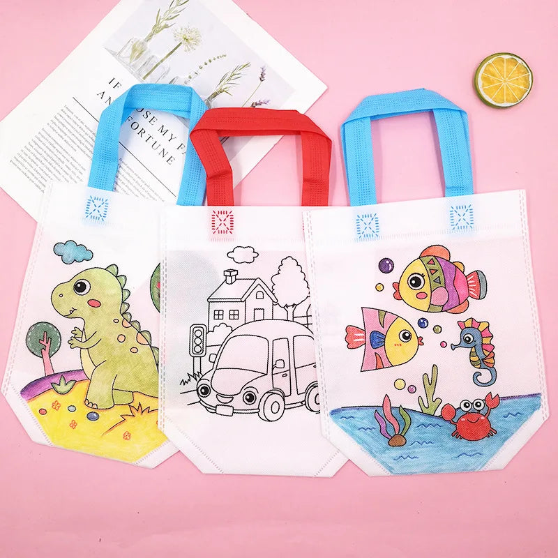 5pcs Children Handmade Graffiti Bag Handmade DIY Puzzle Toys Environment&amp;nbsp;Protection Kids Painting Handbag Drawing Toys TMZ