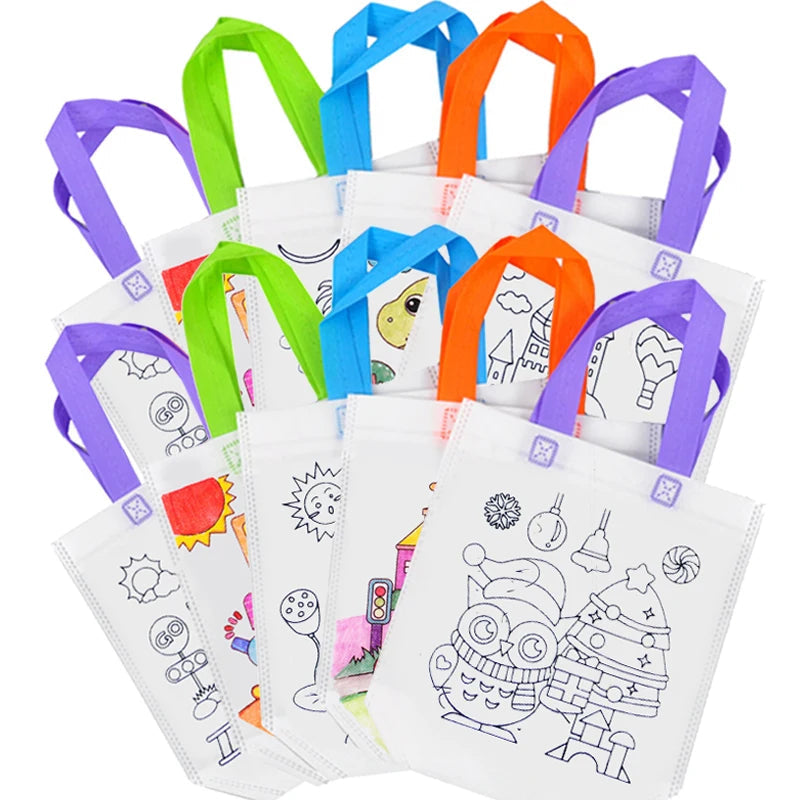 5pcs Children Handmade Graffiti Bag Handmade DIY Puzzle Toys Environment&amp;nbsp;Protection Kids Painting Handbag Drawing Toys TMZ