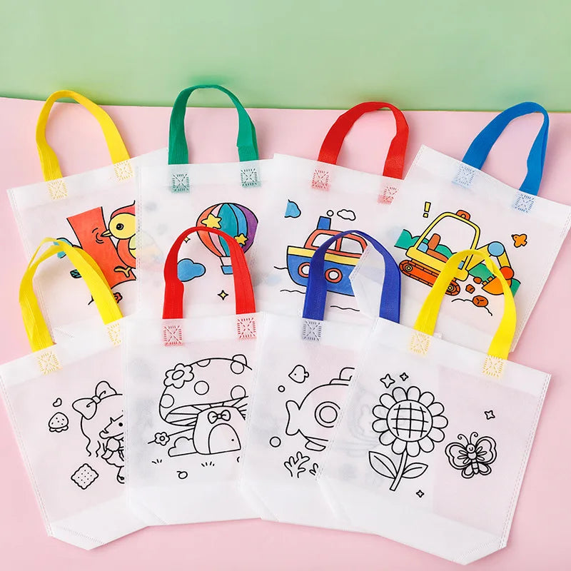 5pcs Children Handmade Graffiti Bag Handmade DIY Puzzle Toys Environment&amp;nbsp;Protection Kids Painting Handbag Drawing Toys TMZ