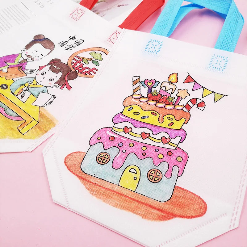 5pcs Children Handmade Graffiti Bag Handmade DIY Puzzle Toys Environment&amp;nbsp;Protection Kids Painting Handbag Drawing Toys TMZ